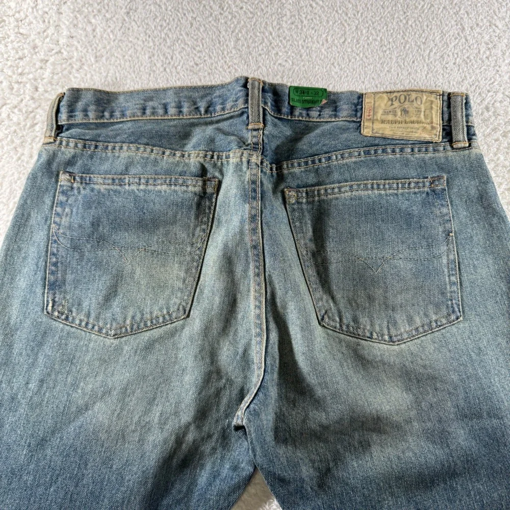 Polo‎ Ralph Lauren Slim Straight Jeans Mens 34x32 Blue NEW NWT Distressed Denim